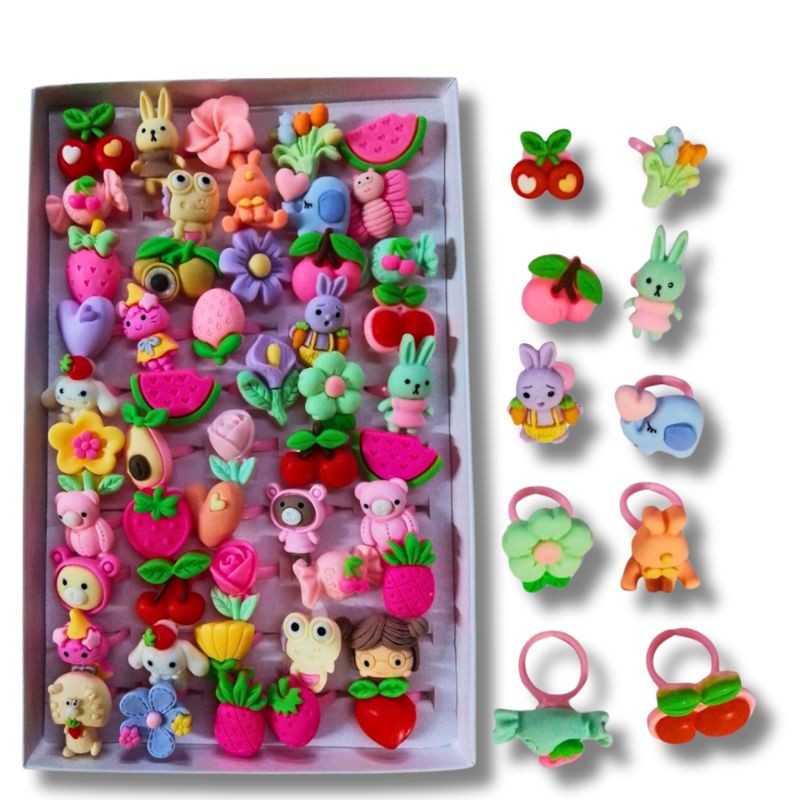 Set de Anillos de Figuras Pastel 50 Piezas