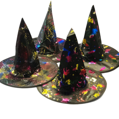Sombrero bruja negro con estampado Helloween paquete con 12 piezas surtidos