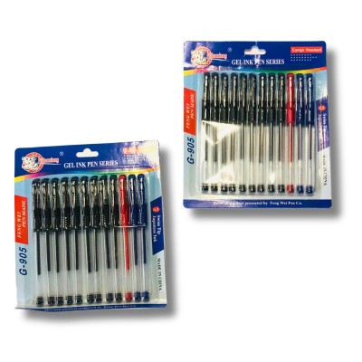 pluma negra, azul y roja de gel