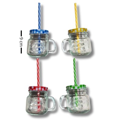 Taza con Popote y Tapa Rosca de Vidrio