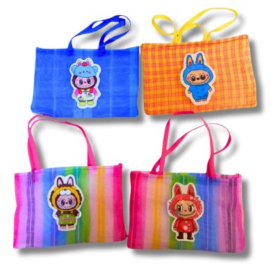 Set de 6 bolsas para mandado, rectangulares con calcomanía colorida, reutilizables y resistentes